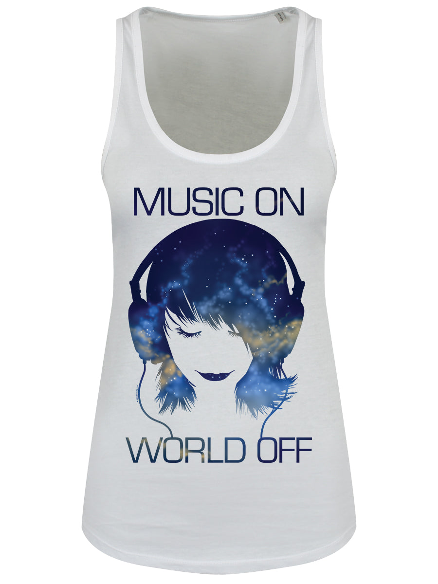 Music On World Off Ladies White Floaty Tank