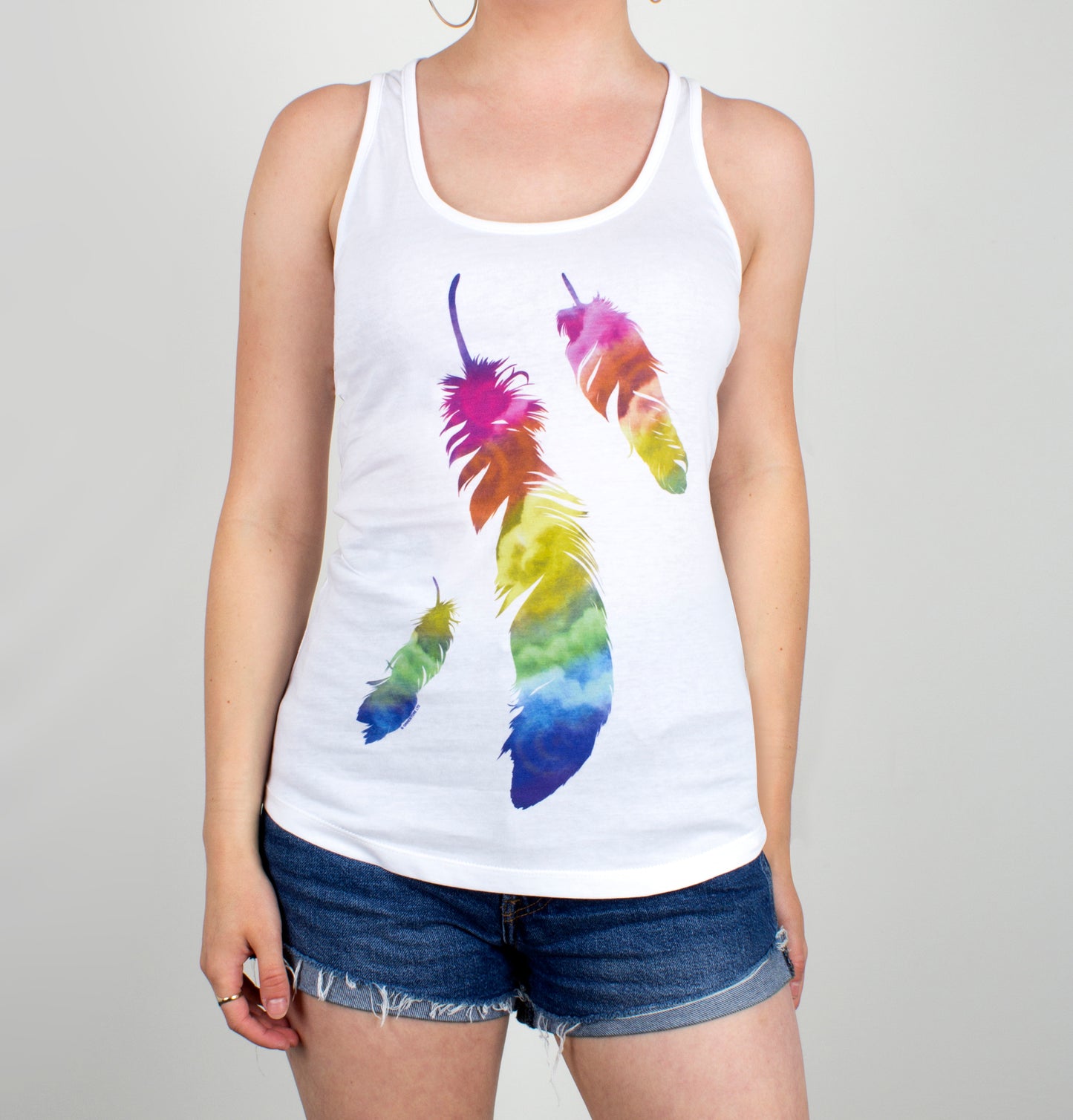 Rainbow Feathers Ladies White Floaty Vest