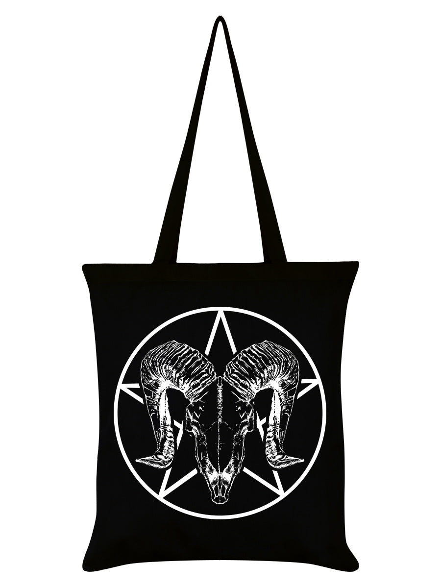 Ram Skull Pentagram Black Tote Bag