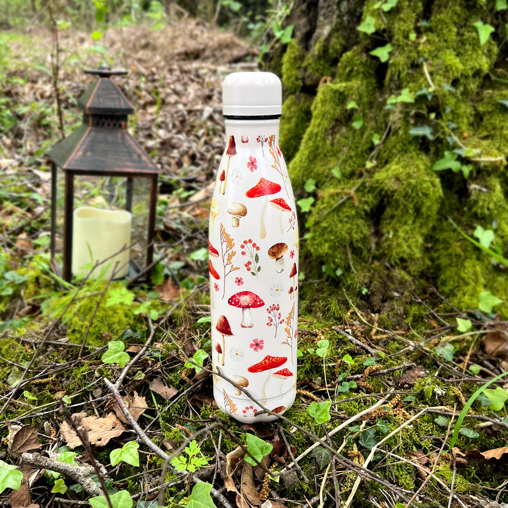 All Over Mushroom Print Metal Water Bottle