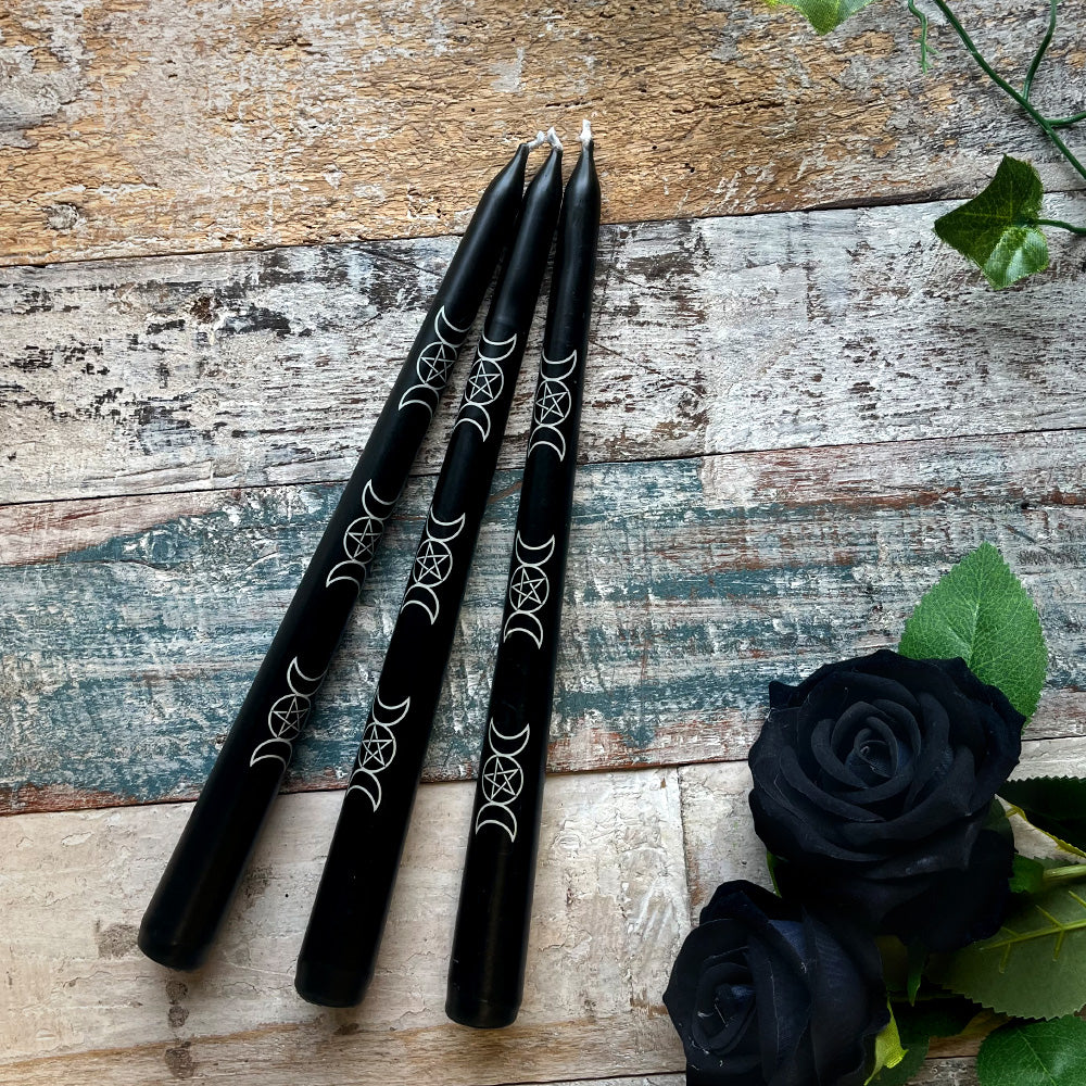 Set of 3 Black Magic Triple Moon Taper Candles