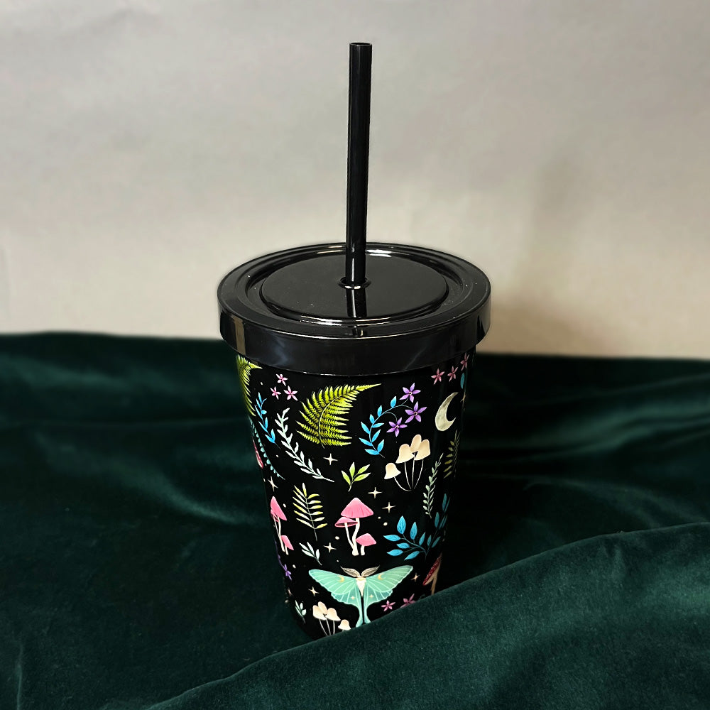 Dark Forest Print Plastic Tumbler with Straw