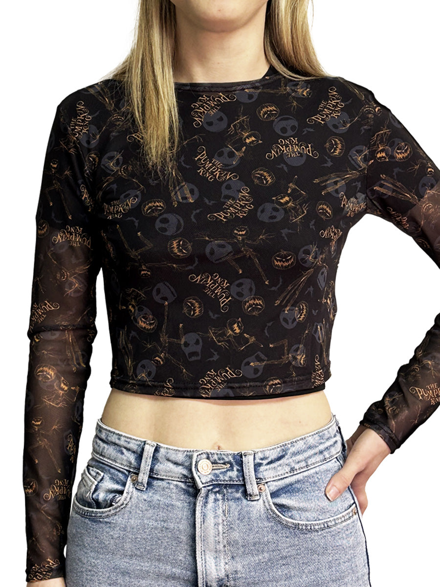 The Nightmare Before Christmas Pumpkin King Ladies Cropped Mesh Top