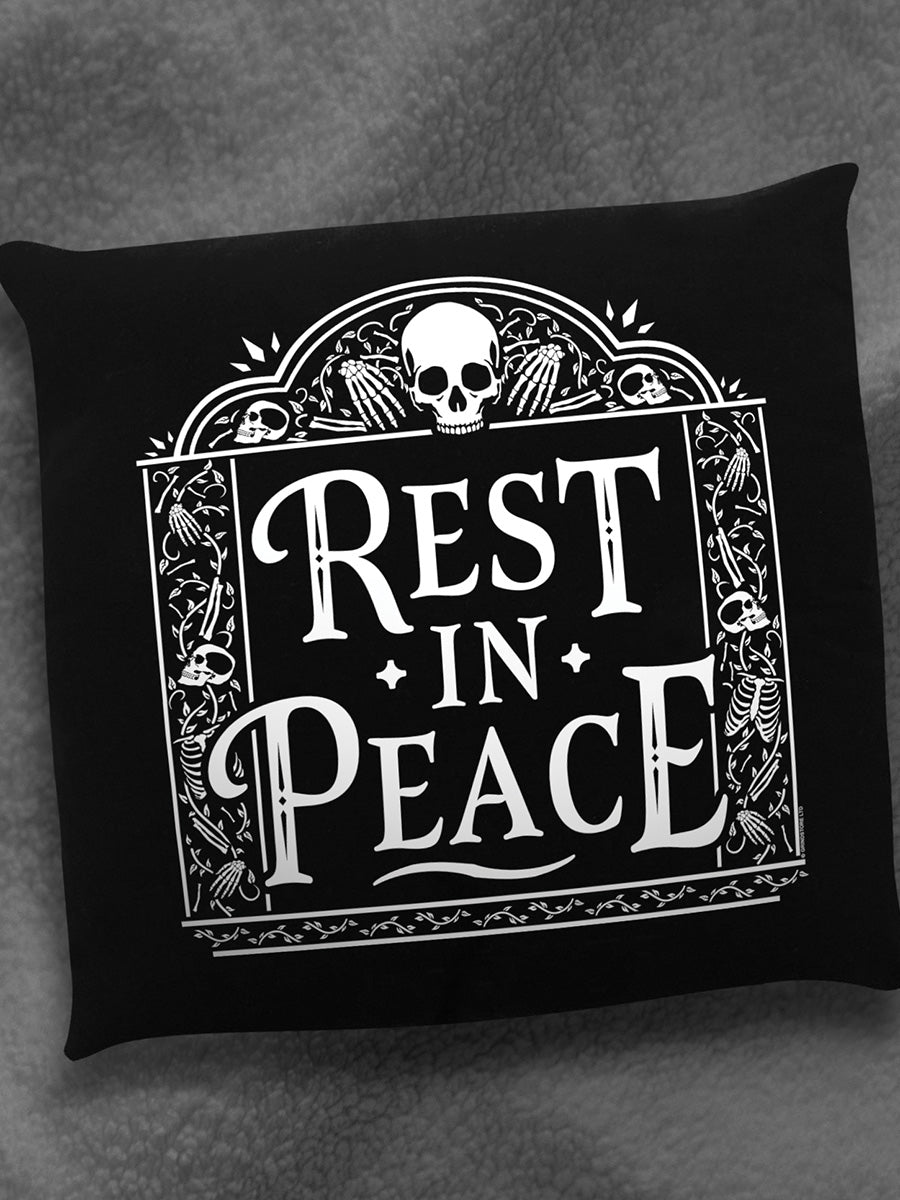 Rest In Peace Skeleton Black Cushion