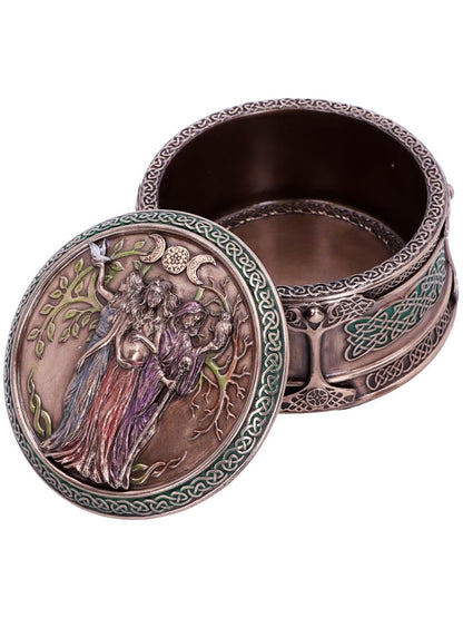 Bronze Maiden Mother Crone Triple Moon Pagan Trinket Box