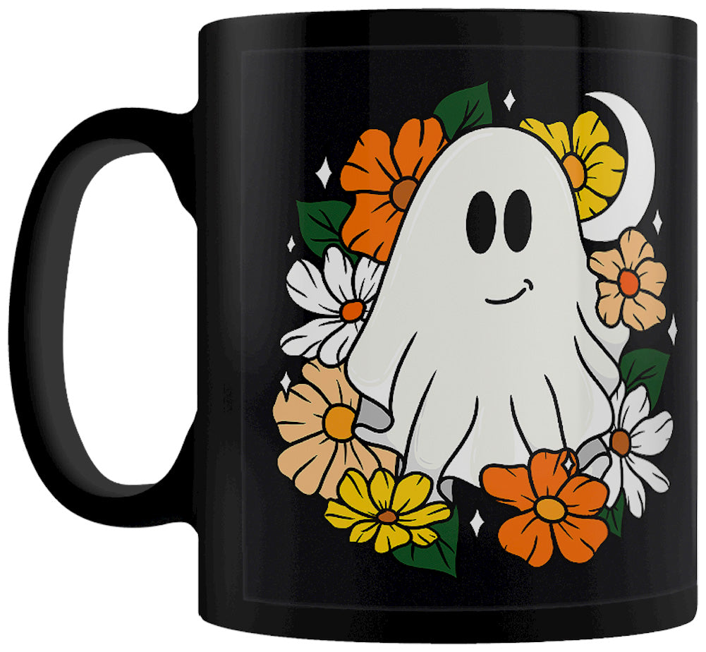 Galaxy Ghouls Floral Ghost Black Mug