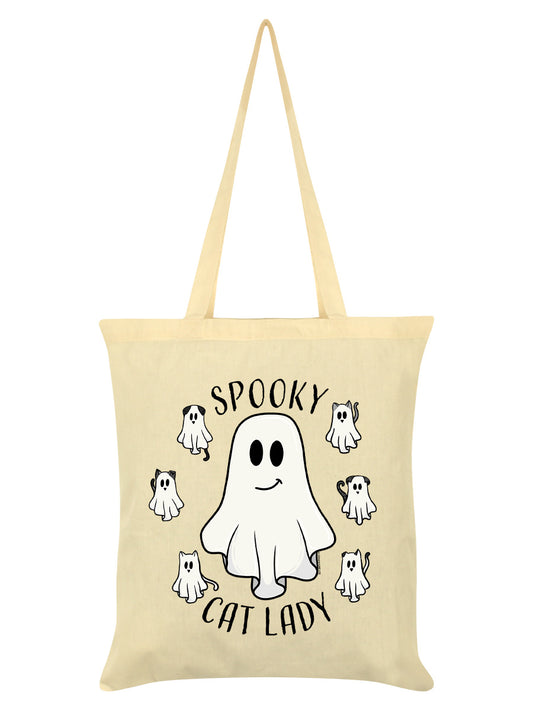Galaxy Ghouls Ghost Spooky Cat Lady Cream Tote Bag