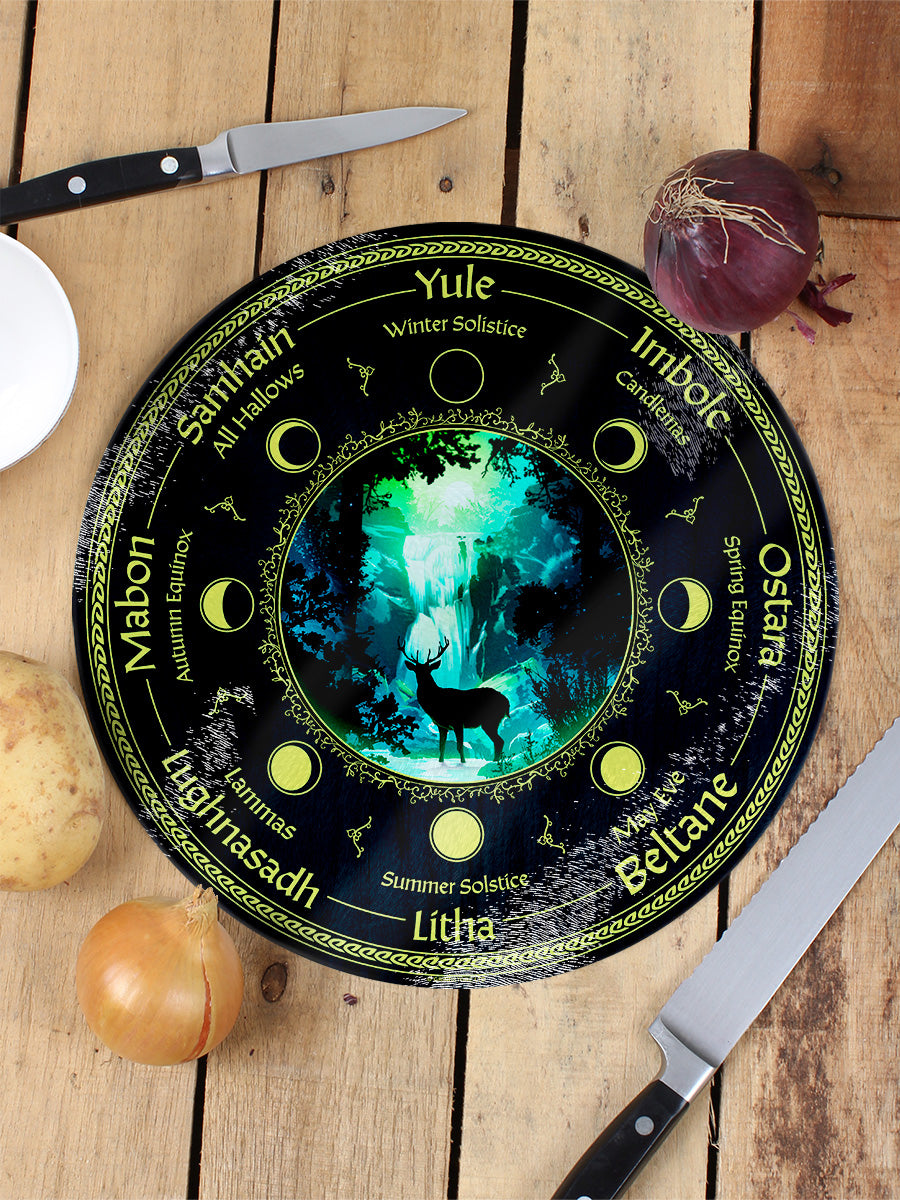 Pagan Calendar Circular Glass Chopping Board
