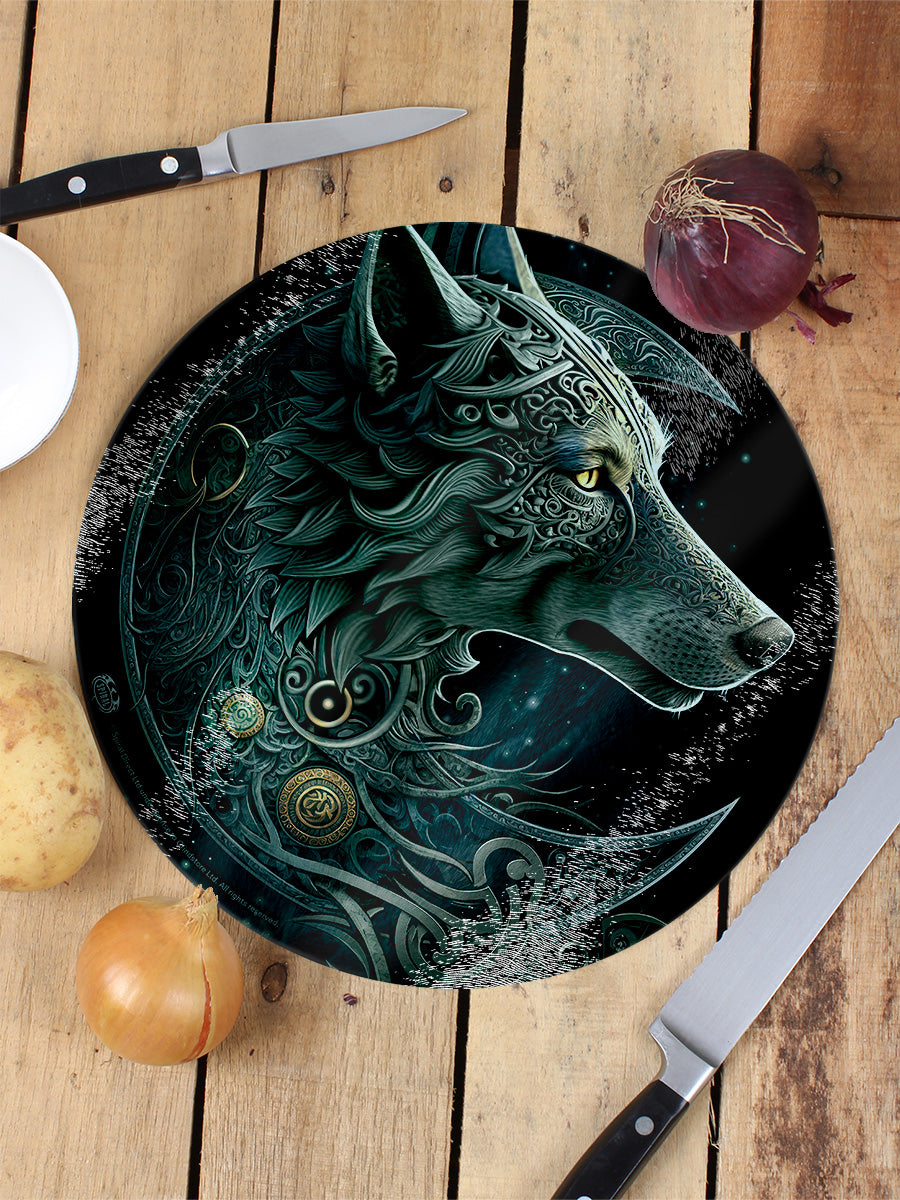 Spiral Celtic Wolf Circular Chopping Board