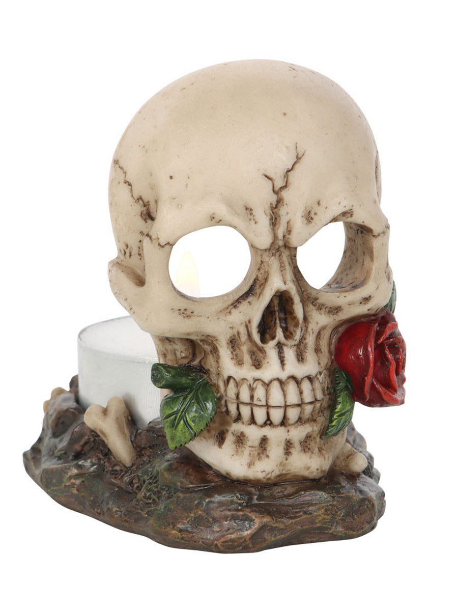 Skull Rose Tealight Holder