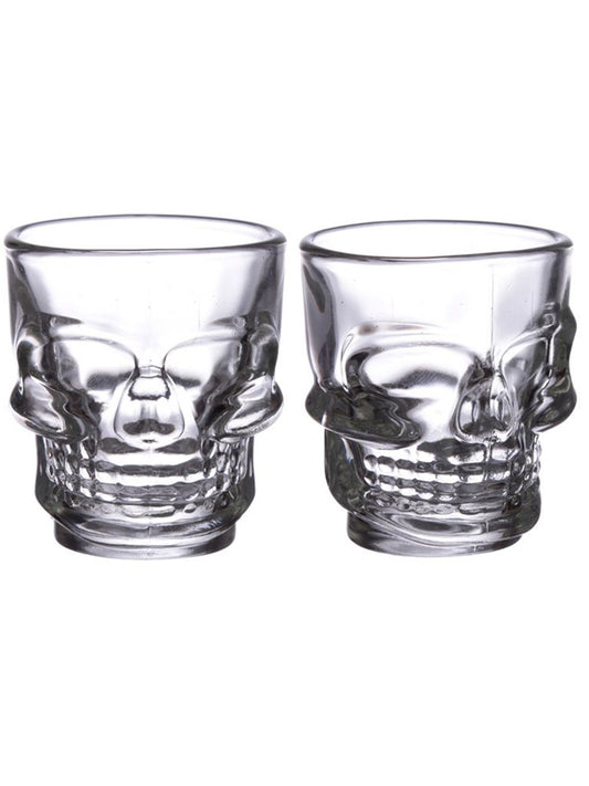 Set of 2 Skulls and Roses Glass Skull Shot Glasses