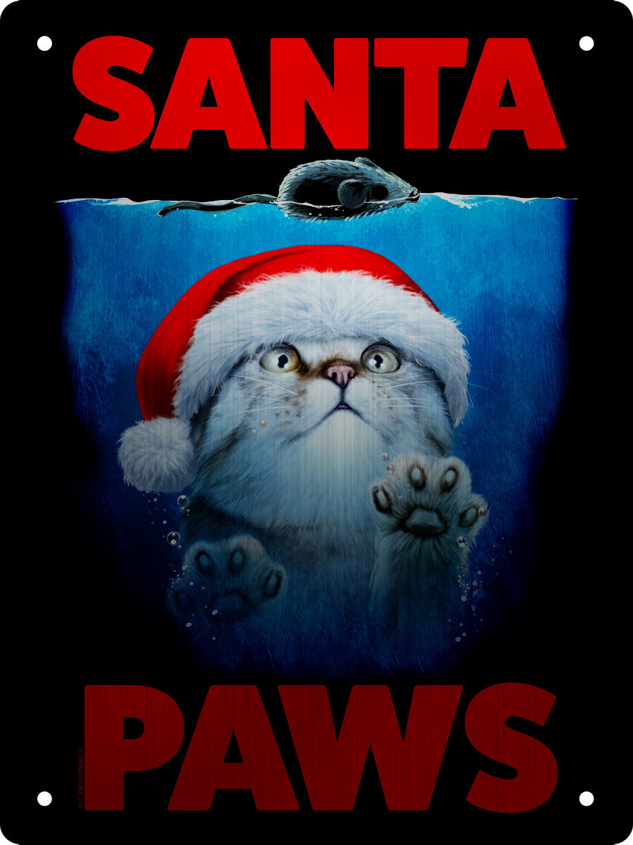 Horror Cats Santa Paws Mini Mirrored Tin Sign