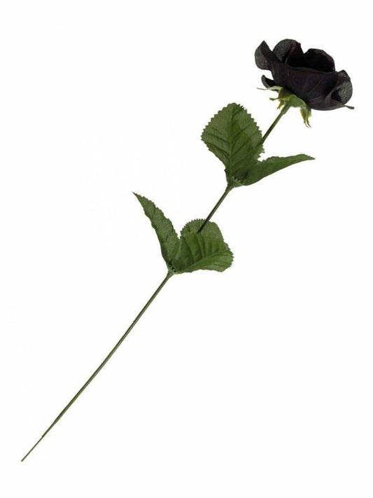 Alchemy Single Black Rose With Leaves