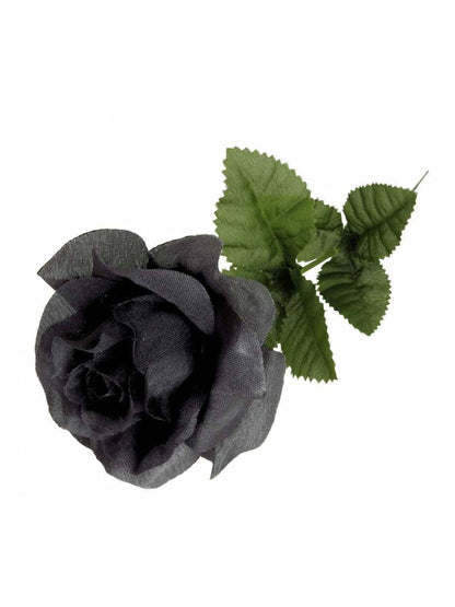 Alchemy Single Black Rose With Leaves
