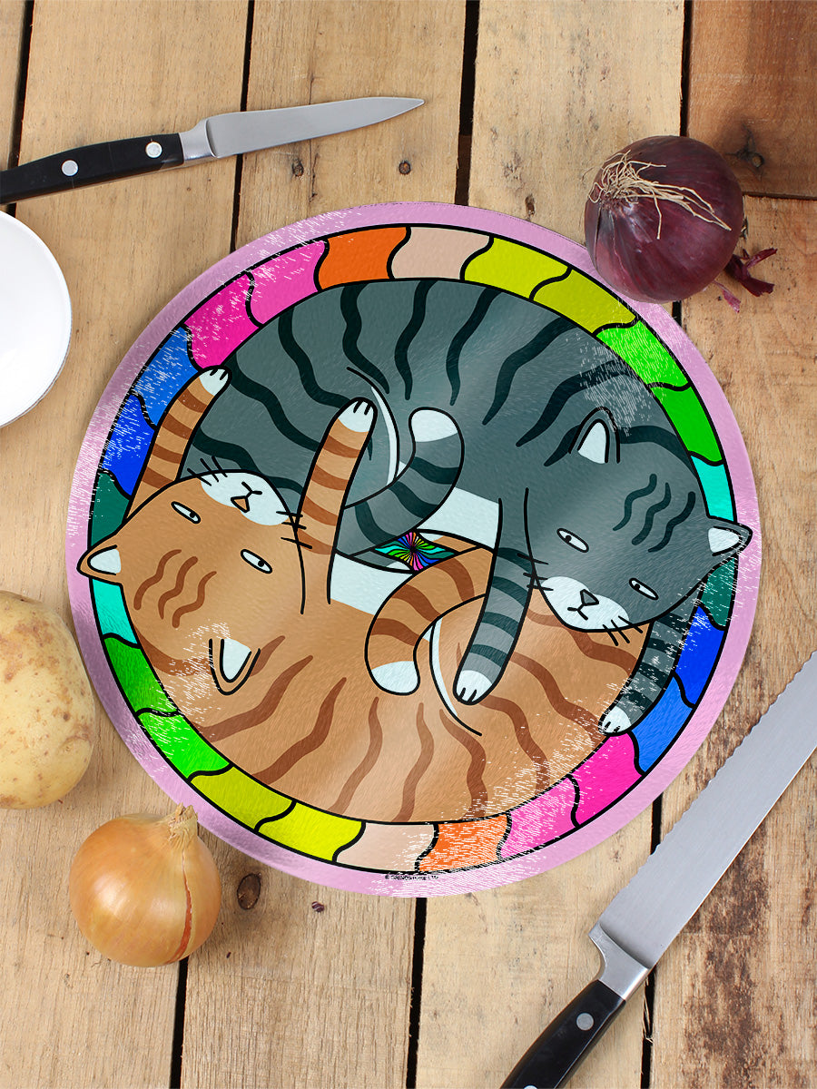 Rainbow Kitten Yin Yang Circular Chopping Board
