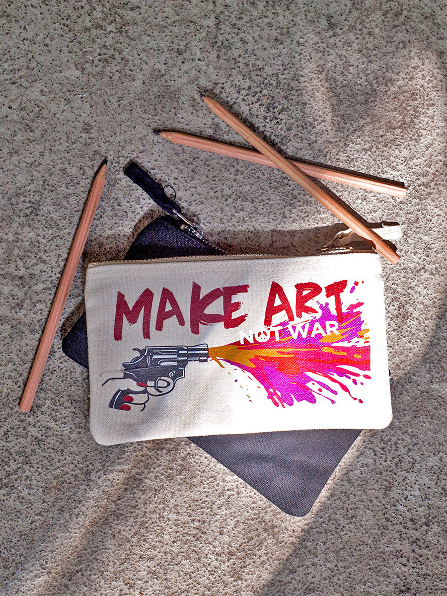 Make Art Not War Cream Pencil Case