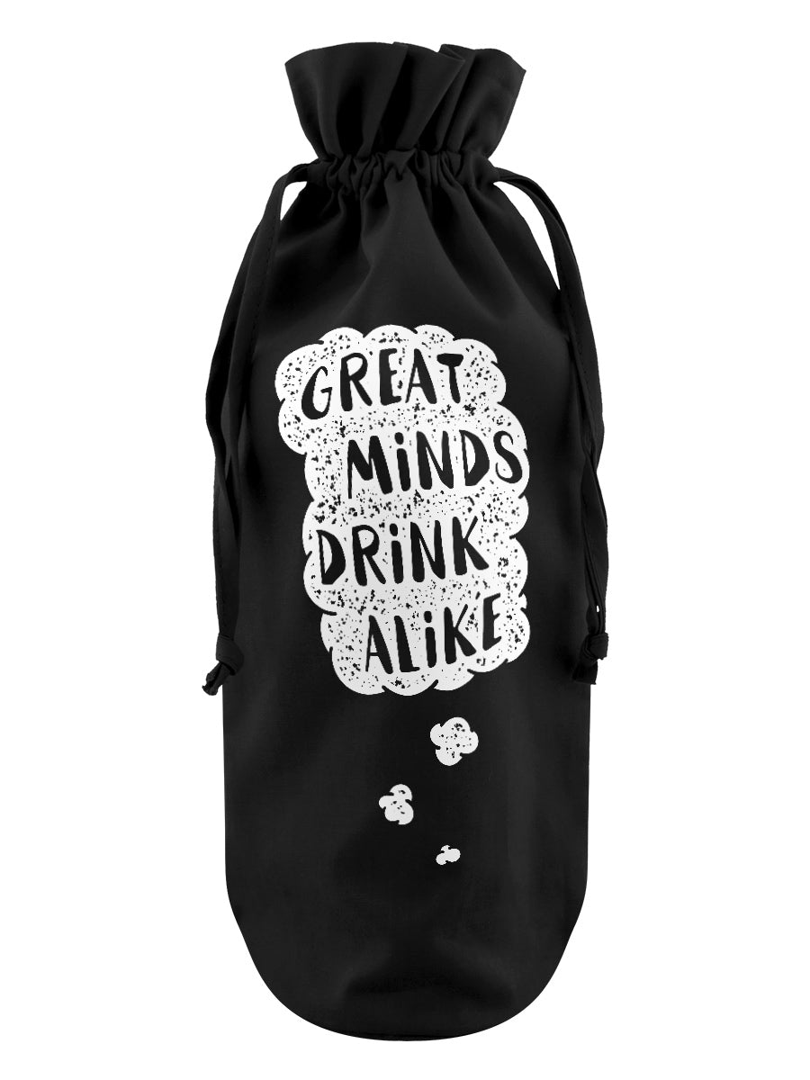 Great Minds Drink Alike Black Cotton Drawstring Bottle Bag