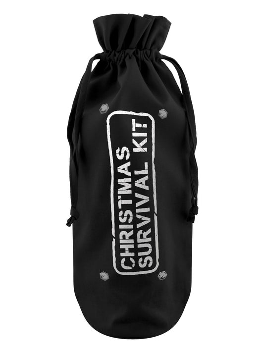 Christmas Survival Kit Black Cotton Drawstring Bottle Bag
