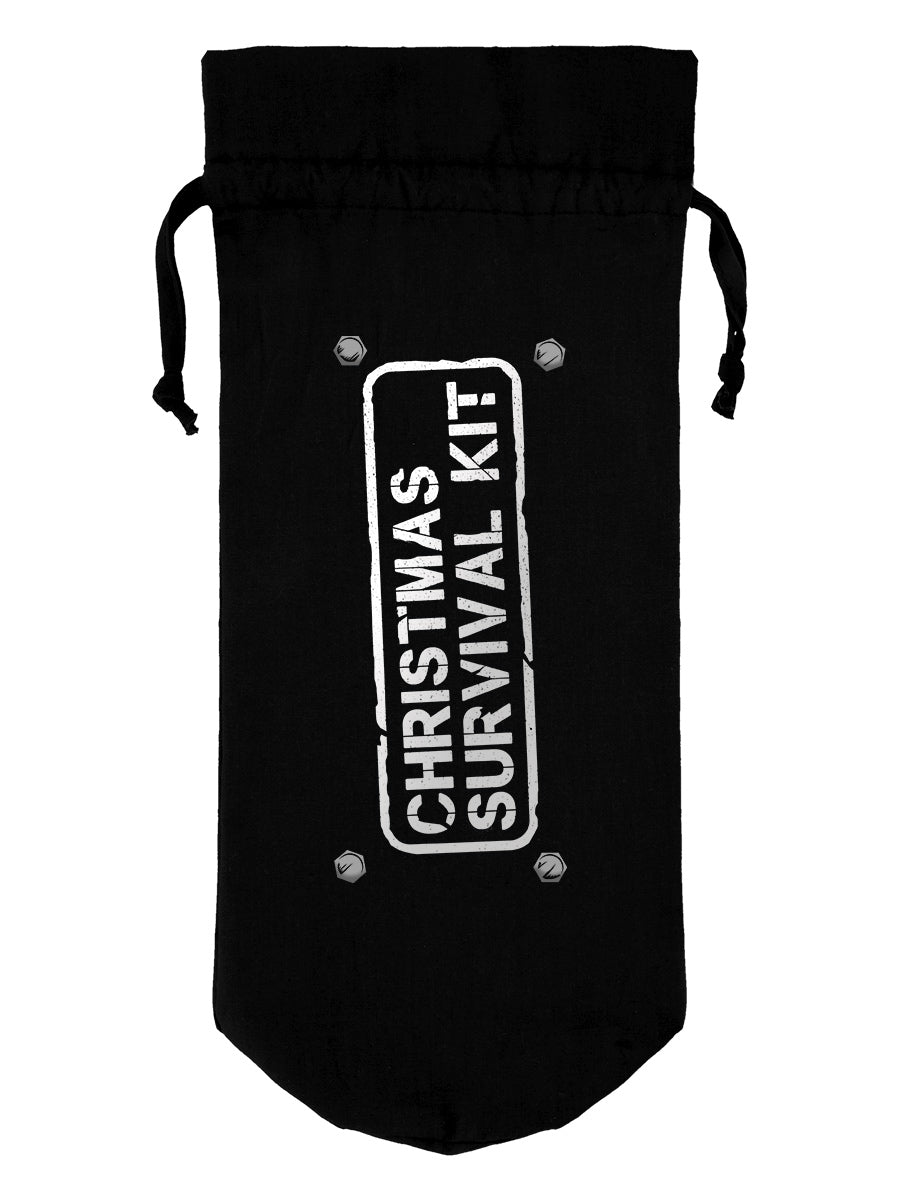 Christmas Survival Kit Black Cotton Drawstring Bottle Bag