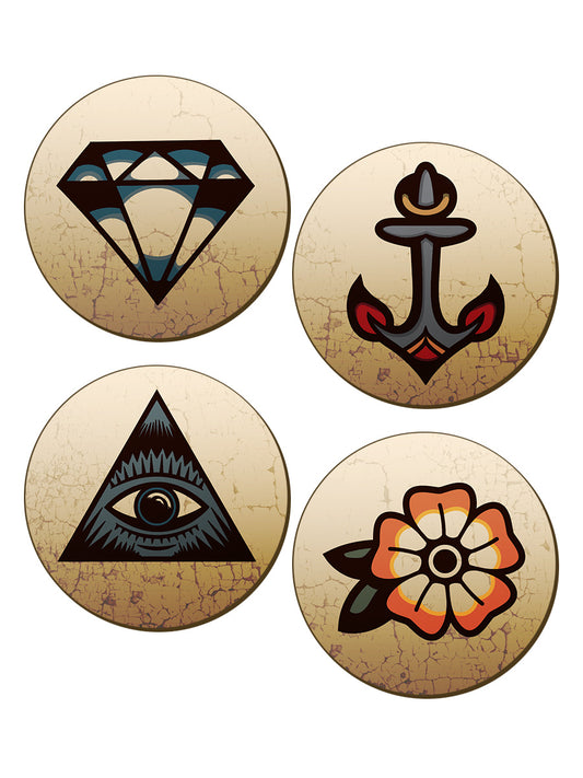 Traditional Tattoos - 4 Piece Coaster Set