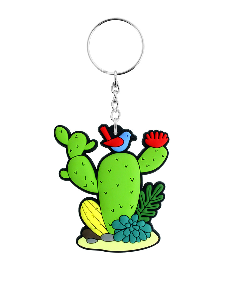 Cute Prickly Cacti Rubber Keychain