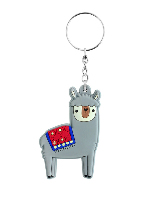Cute Grey Alpaca Rubber Keychain
