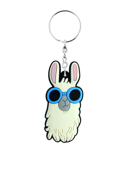Funky Llama In Sunglasses Rubber Keychain