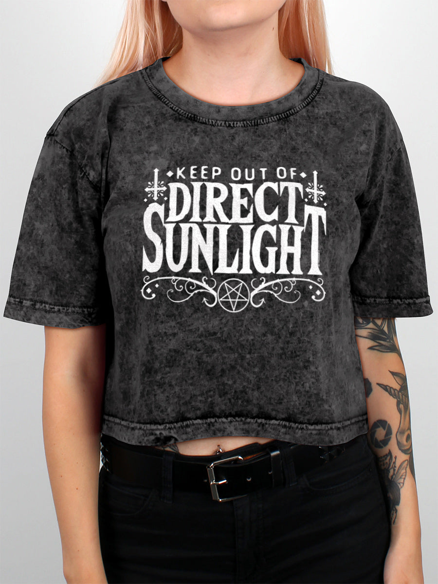 Keep Out Of Direct Sunlight Grey Acid Wash Oversized Cropped T-Shirt