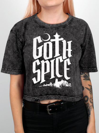 Goth Spice Ladies Grey Acid Wash Oversized Cropped T-Shirt