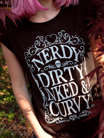 Nerdy Dirty Inked & Curvy Ladies Premium Black T-Shirt