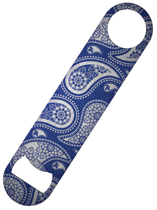 Blue Paisley Bar Blade Bottle Opener