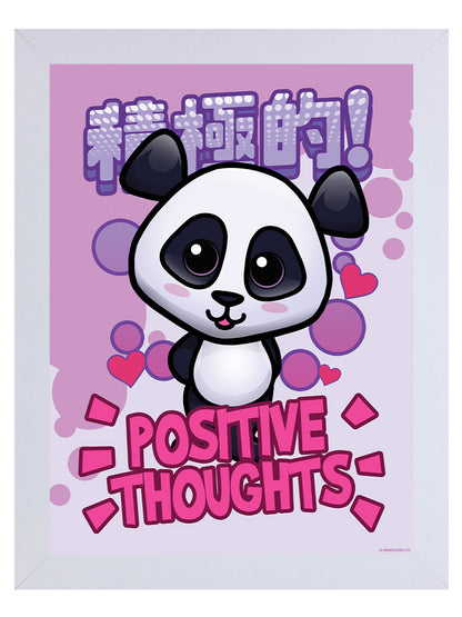Handa Panda Positive Thoughts White Wooden Framed Print