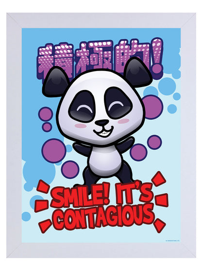 Handa Panda Smile! White Wooden Framed Print