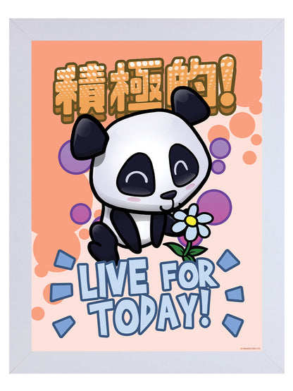 Handa Panda Live For Today White Wooden Framed Print
