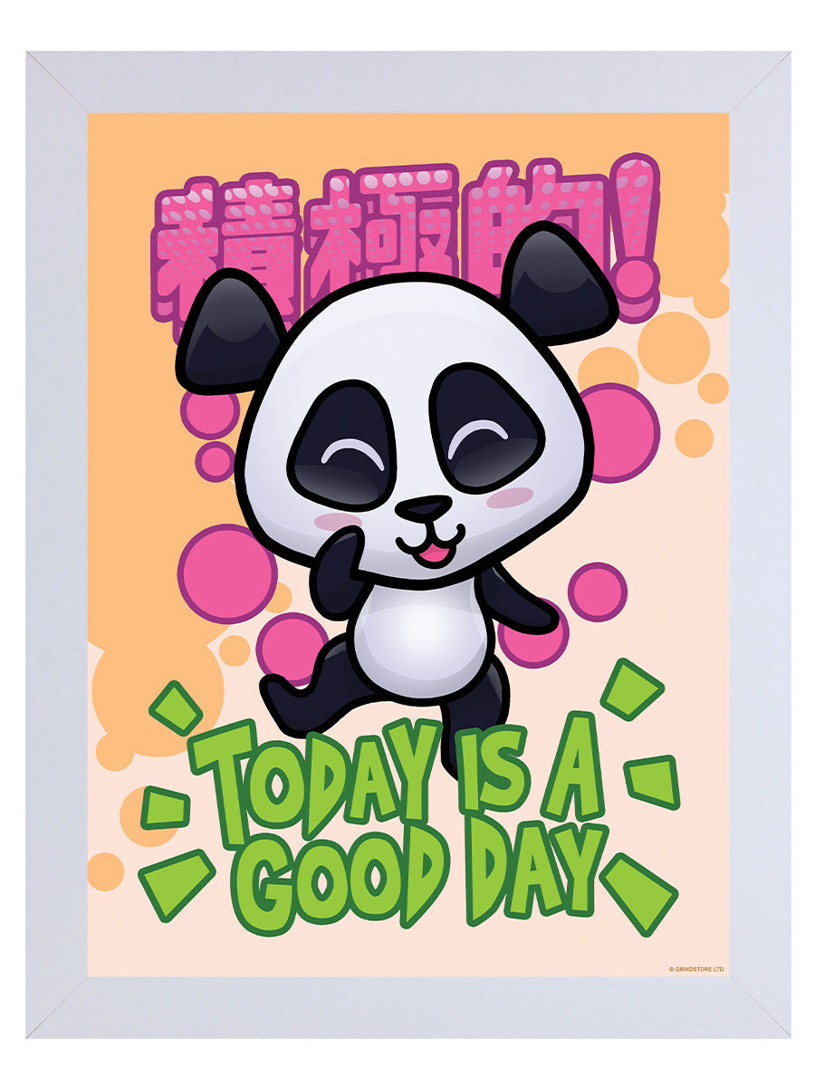 Handa Panda Today Is A Good Day White Wooden Framed Print