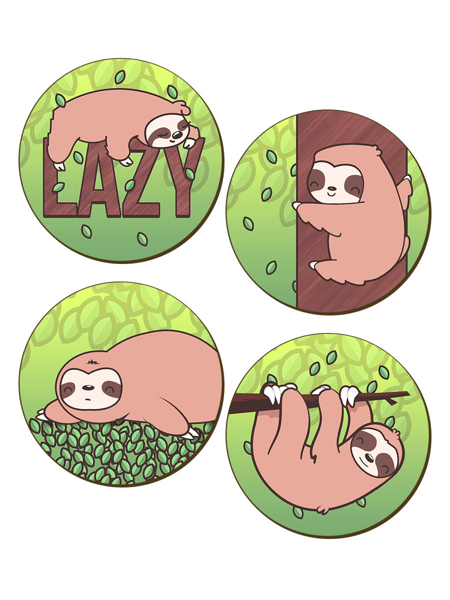 Lazy Sloth 4 Piece Coaster Set