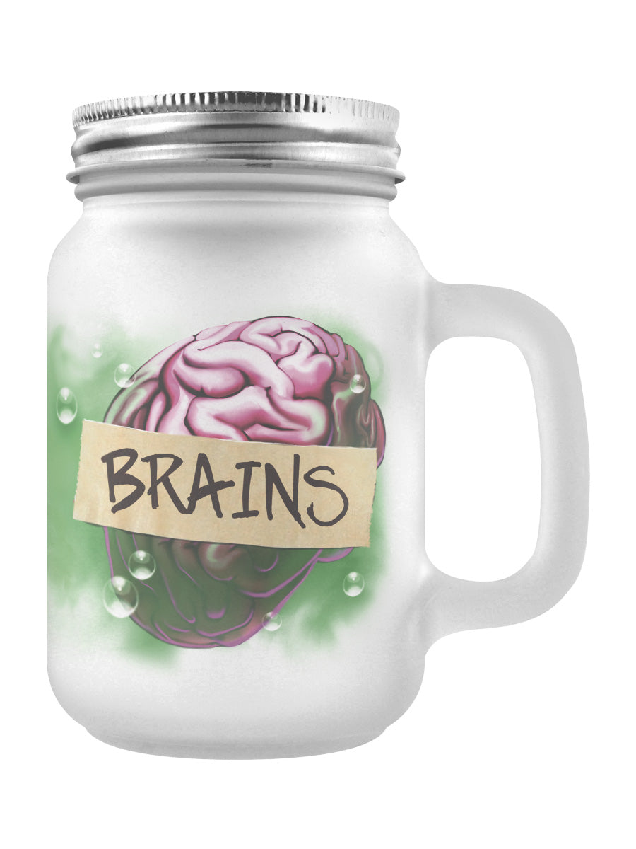 Brains Frosted Mason Jar Drinking Glass