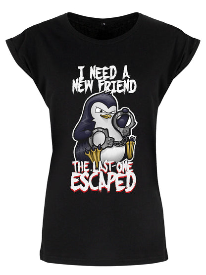 Psycho Penguin I Need A New Friend Black Ladies Premium T-Shirt