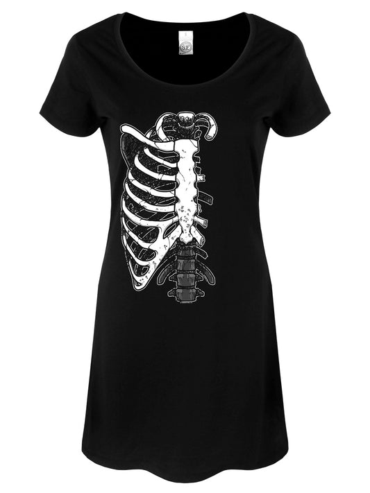 X-Ray Skeleton Ribcage Black T-Shirt Dress