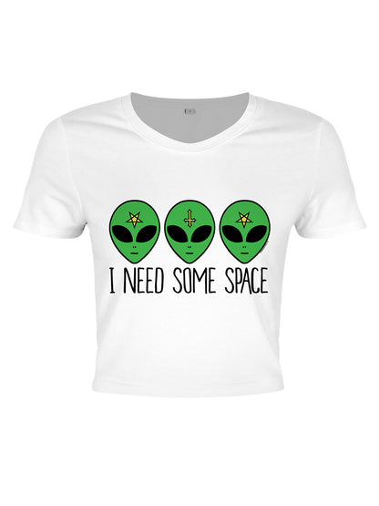 I Need Some Space Cosmic Alien White Crop Top