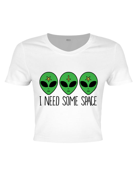 I Need Some Space Cosmic Alien White Crop Top