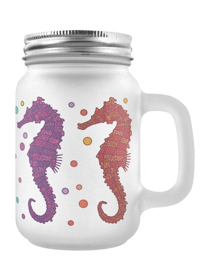 A Shoal Of Seahorses Frosted Mason Jar Drinking Glass