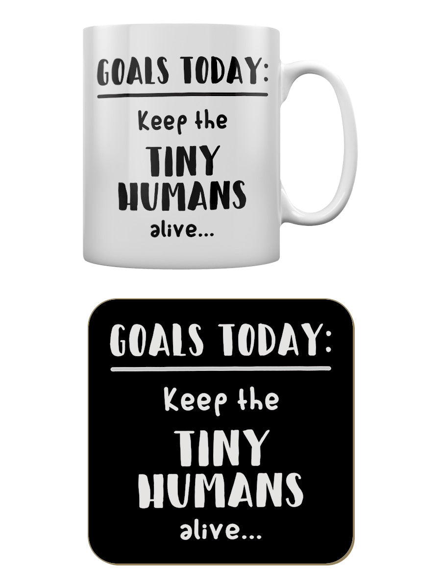 Goals Today: Keep The Tiny Humans Alive Mug & Coaster Set
