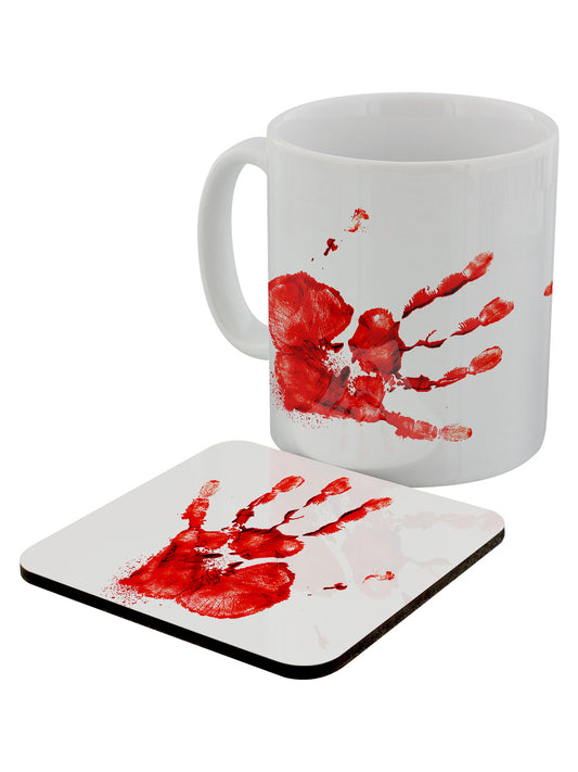 Bloody Hand Print Mug & Coaster Set