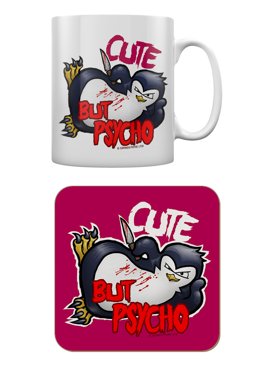 Psycho Penguin Cute But Psycho Mug & Coaster Set