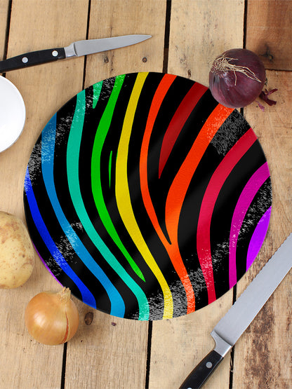 Rainbow Stripes Circular Glass Chopping Board