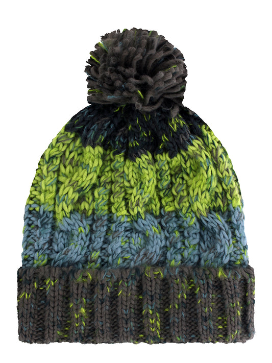 Electric Grey Corkscrew Pom Pom Beanie