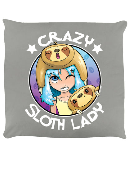 Crazy Sloth Lady Pale Grey Cushion