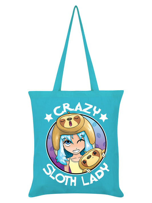 Crazy Sloth Lady Azure Blue Tote Bag