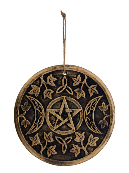 Pentagram Triple Moon Terracotta Wall Plaque
